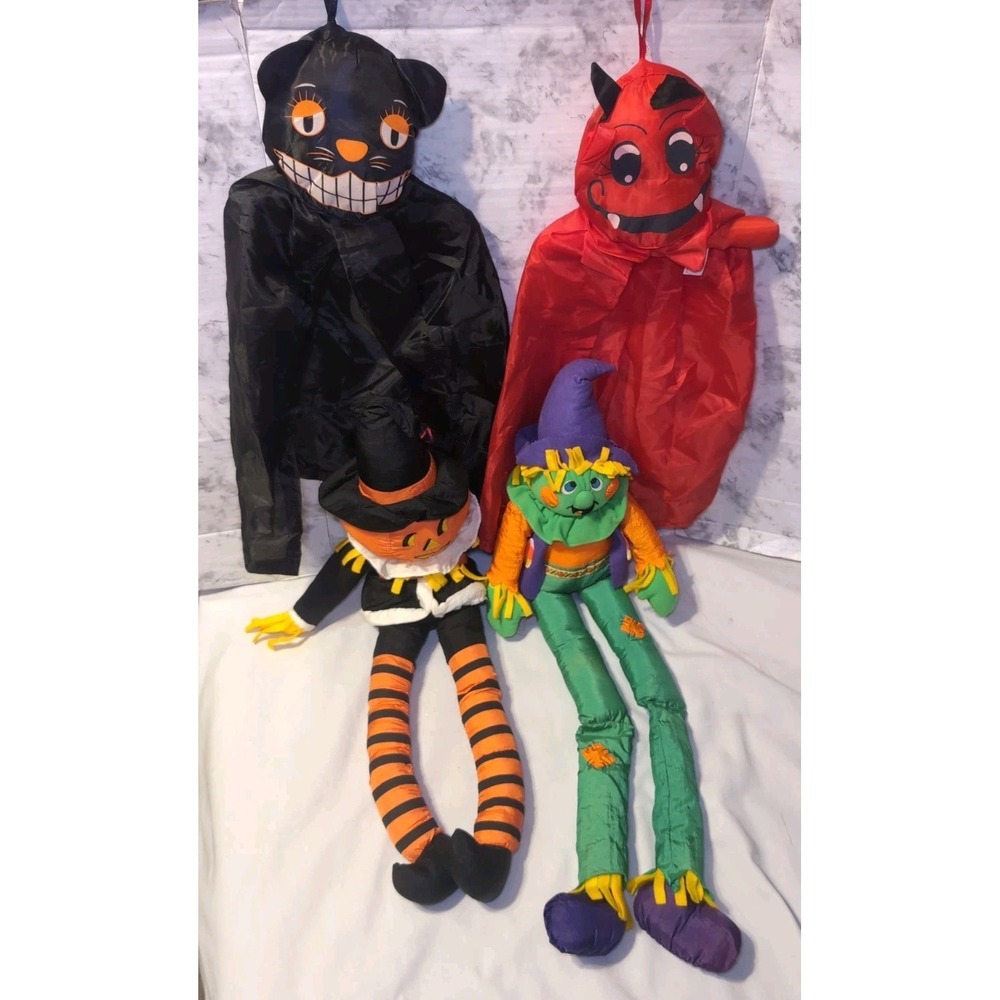 2x Vintage 90s International Silver Co. Halloween Plush Nylon Scarecrows + More